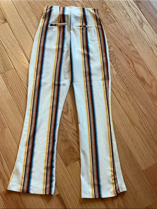 Free People Striped High-Waist Flare Pants - White Multi elastic sz 0 NWOT 70s - Picture 8 of 11
